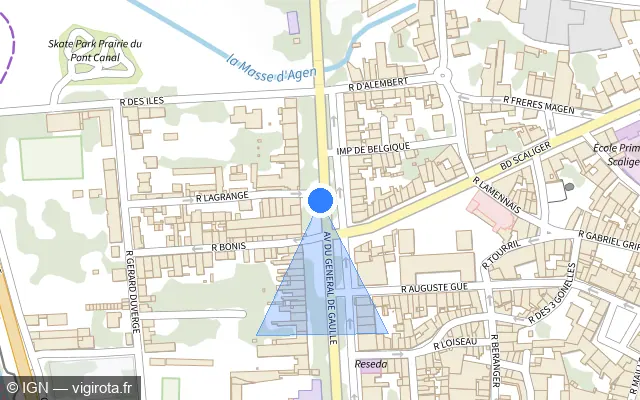 Vue plan de l'emplacement du radar de feu rouge à Agen sur Avenue du Général de Gaulle / D 813