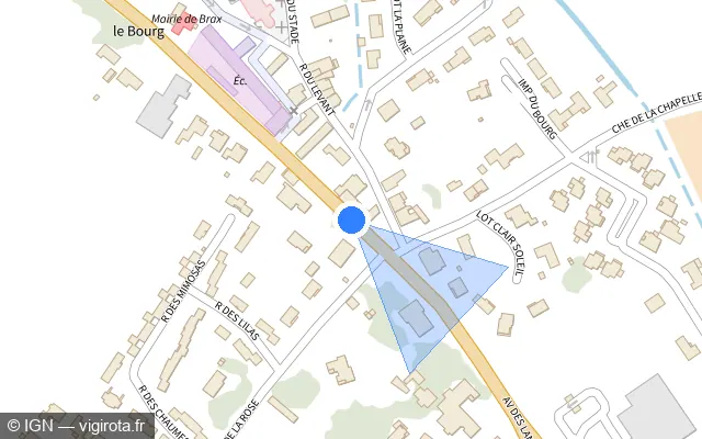 Vue plan de l'emplacement du radar de feu rouge à Brax sur Avenue des Landes / D 119