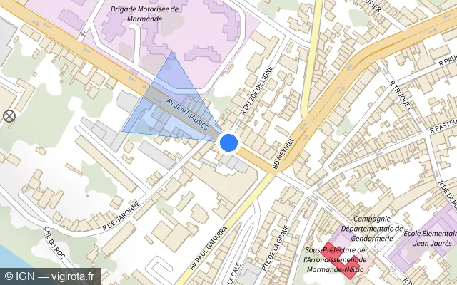 Vue plan de l'emplacement du radar de feu rouge à Marmande sur Avenue Jean Jaurès / D 813