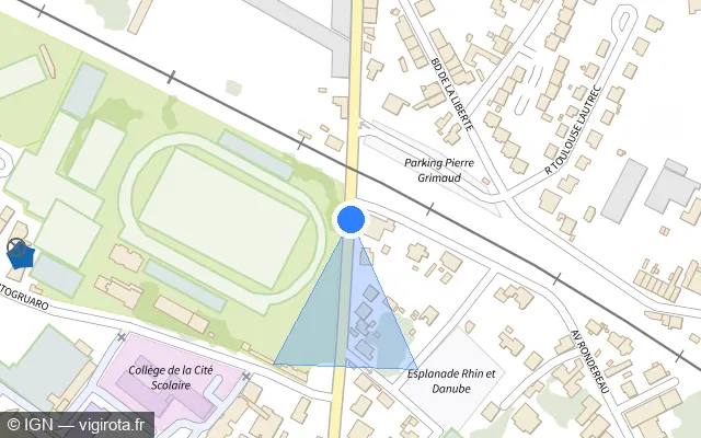Vue plan de l'emplacement du radar de passage à niveau à Marmande sur Avenue du Général Leclerc / D 708