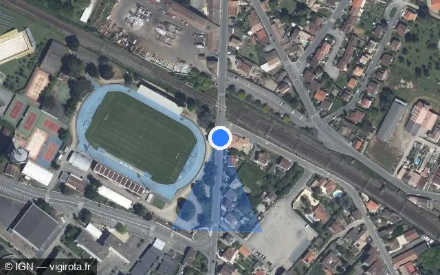 Vue satellite de l'emplacement du radar de passage à niveau à Marmande sur Avenue du Général Leclerc / D 708
