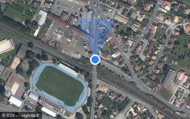 Vue satellite de l'emplacement du radar de passage à niveau à Marmande sur Avenue des Martyrs de la Résistance / D 708