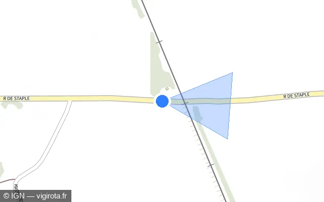 Vue plan de l'emplacement du radar de passage à niveau à Hondeghem sur Rue de Staple / D 161