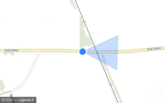 Vue plan de l'emplacement du radar de passage à niveau à Hondeghem sur Rue de Staple / D 161
