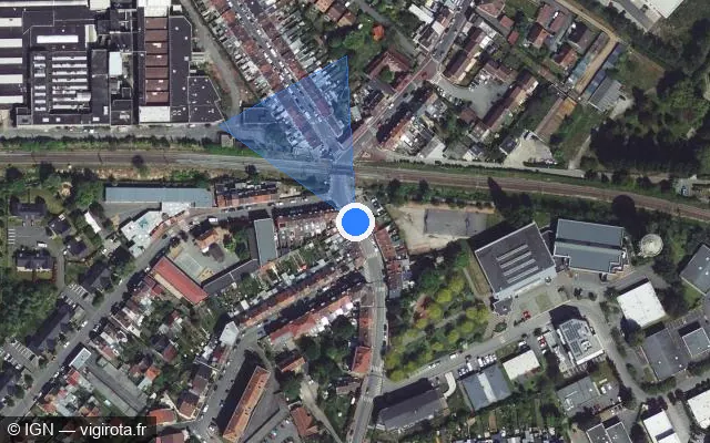 Vue satellite de l'emplacement du radar de passage à niveau à La Madeleine sur Rue Pasteur