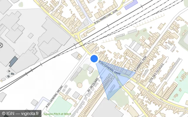 Vue plan de l'emplacement du radar de passage à niveau à Haubourdin sur Rue du Général Dame