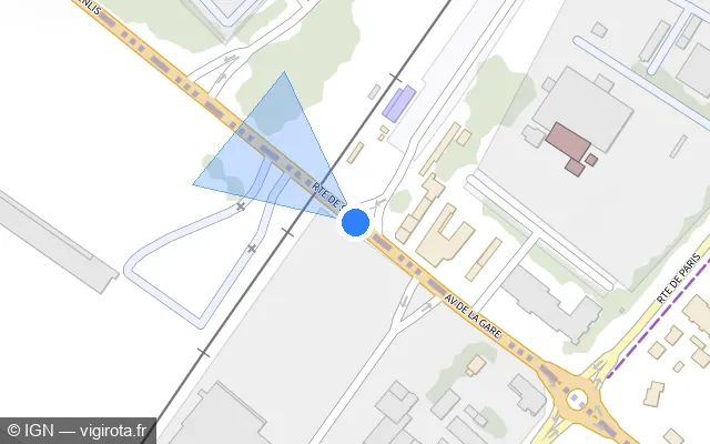 Vue plan de l'emplacement du radar de passage à niveau à Le Plessis-Belleville sur Avenue de la Gare / N 330