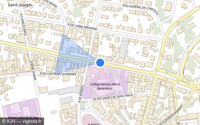 Vue plan de l'emplacement du radar de feu rouge à Billère sur Boulevard d'Alsace Lorraine