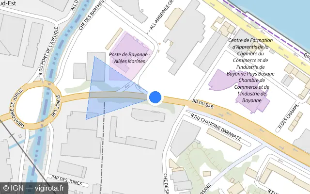 Vue plan de l'emplacement du radar de feu rouge à Anglet sur Boulevard du BAB