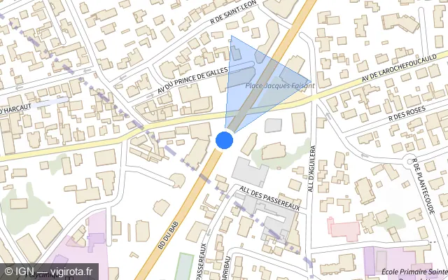 Vue plan de l'emplacement du radar de feu rouge à Anglet sur Boulevard du BAB