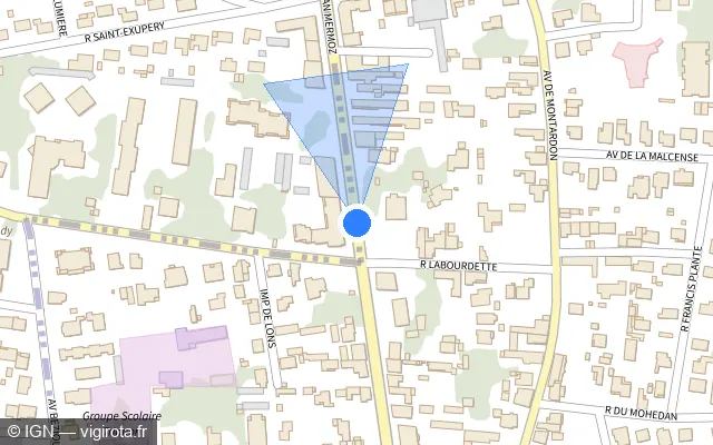 Vue plan de l'emplacement du radar de feu rouge à Billère sur Avenue Jean Mermoz