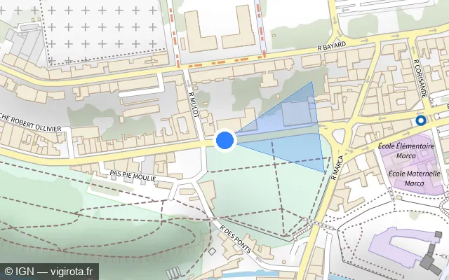 Vue plan de l'emplacement du radar de feu rouge à Billère sur Rue d'Étigny