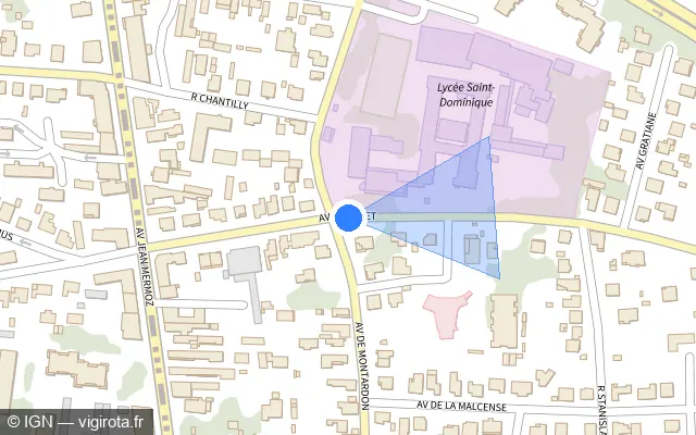 Vue plan de l'emplacement du radar de feu rouge à Billère sur Avenue Fouchet