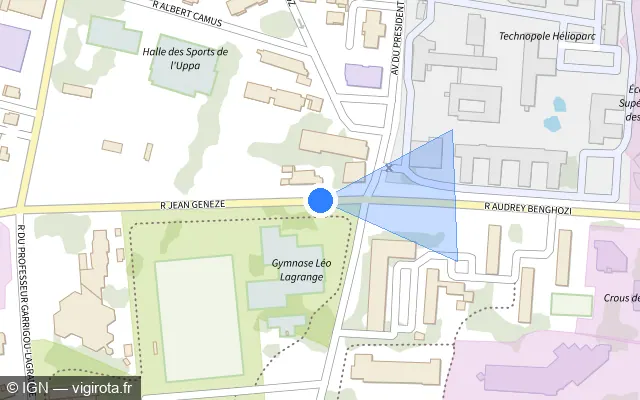 Vue plan de l'emplacement du radar de feu rouge à Pau sur Rue Jean Genèze