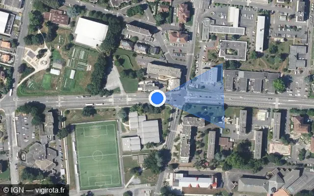 Vue satellite de l'emplacement du radar de feu rouge à Pau sur Rue Jean Genèze