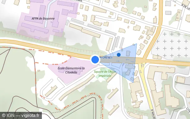 Vue plan de l'emplacement du radar de feu rouge à Bayonne sur Avenue Henri Grenet
