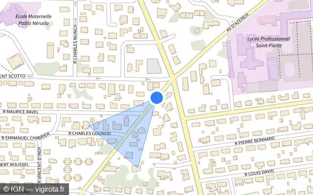 Vue plan de l'emplacement du radar de feu rouge à Tarbes sur Avenue d'Azereix