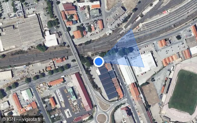 Vue satellite de l'emplacement du radar de feu rouge à Perpignan sur Avenue Julien Panchot