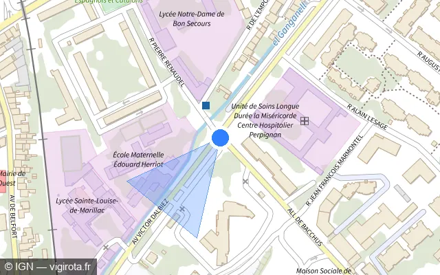 Vue plan de l'emplacement du radar de feu rouge à Perpignan sur Avenue Victor Dalbiez