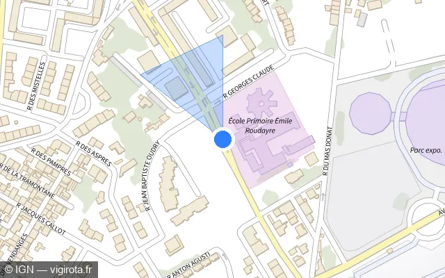 Vue plan de l'emplacement du radar de feu rouge à Perpignan sur Avenue Émile Roudayre