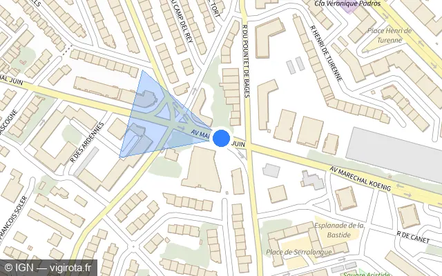 Vue plan de l'emplacement du radar de feu rouge à Perpignan sur Avenue Maréchal Koenig