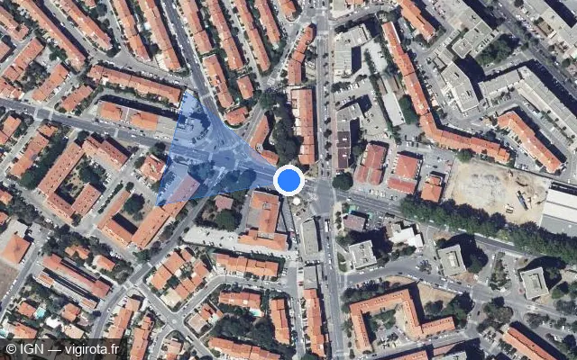 Vue satellite de l'emplacement du radar de feu rouge à Perpignan sur Avenue Maréchal Koenig
