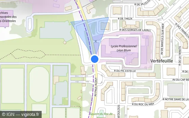 Vue plan de l'emplacement du radar de feu rouge à Perpignan sur Avenue Paul Alduy