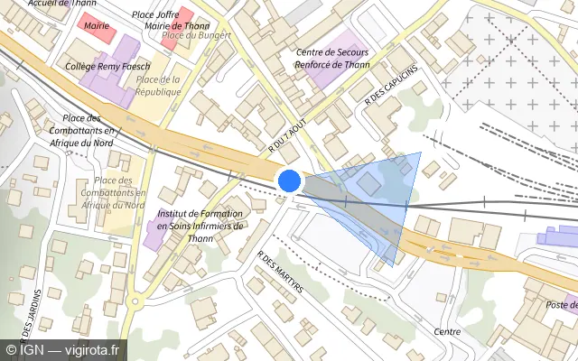 Vue plan de l'emplacement du radar de passage à niveau à Thann sur Rue du Général de Gaulle / D 1066 / E 512