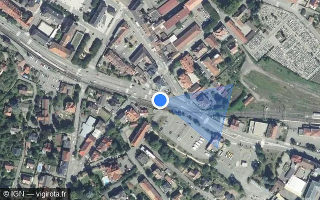 Vue satellite de l'emplacement du radar de passage à niveau à Thann sur Rue du Général de Gaulle / D 1066 / E 512
