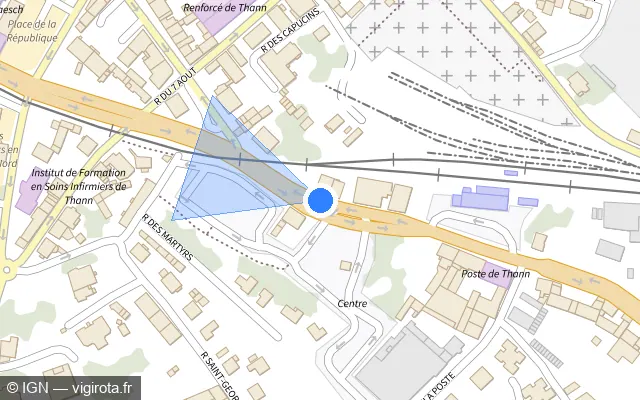 Vue plan de l'emplacement du radar de passage à niveau à Thann sur Rue du Général de Gaulle / D 1066 / E 512