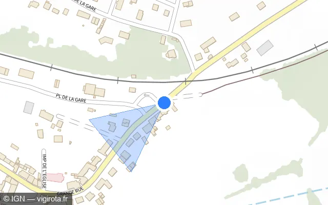 Vue plan de l'emplacement du radar de passage à niveau à Mesvres sur Grande Rue / D 61