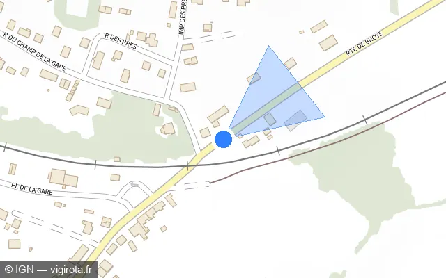 Vue plan de l'emplacement du radar de passage à niveau à Mesvres sur Route de Broye / D 61