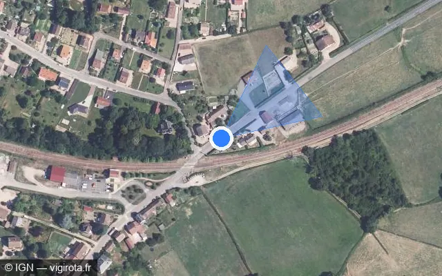 Vue satellite de l'emplacement du radar de passage à niveau à Mesvres sur Route de Broye / D 61