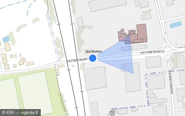 Vue plan de l'emplacement du radar de passage à niveau à La Chapelle-Saint-Aubin sur Rue Ettore Bugatti