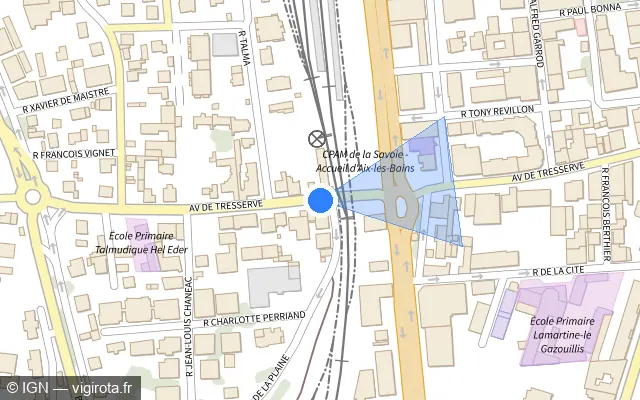 Vue plan de l'emplacement du radar de passage à niveau à Aix-les-Bains sur Avenue de Tresserve