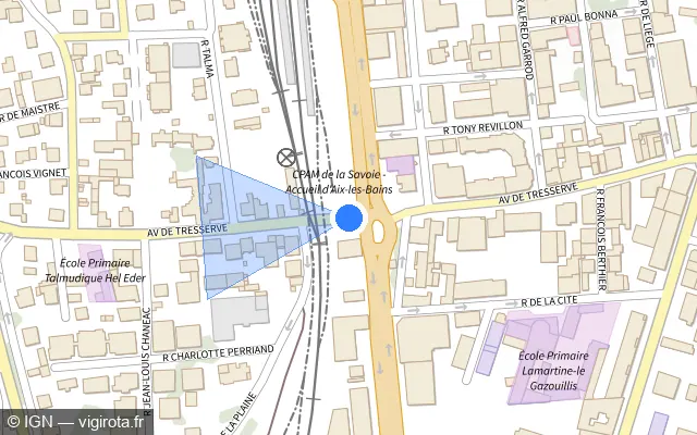 Vue plan de l'emplacement du radar de passage à niveau à Aix-les-Bains sur Avenue de Tresserve