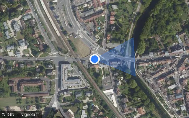 Vue satellite de l'emplacement du radar de passage à niveau à Saint-Pierre-lès-Nemours sur Place de la Gare / D 16