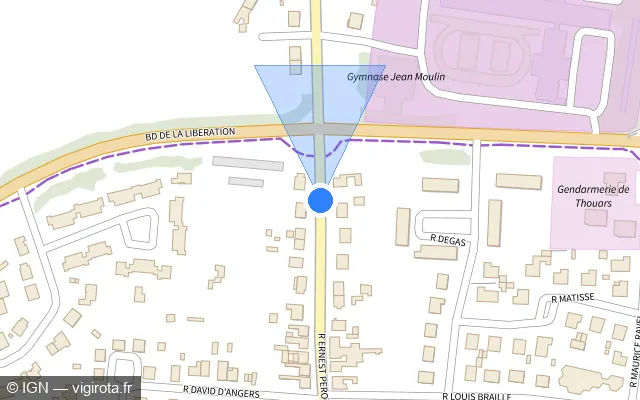 Vue plan de l'emplacement du radar de feu rouge à Sainte-Verge sur Rue Ernest Perochon