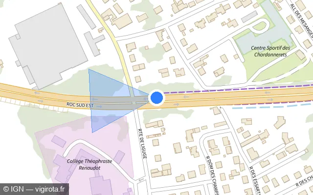 Vue plan de l'emplacement du radar de feu rouge à Croutelle sur Rocade Ouest / D 162
