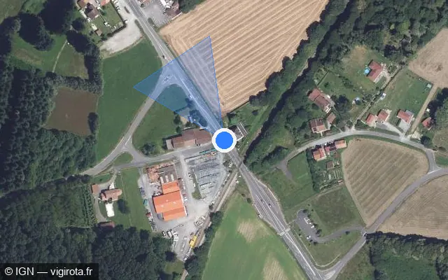 Vue satellite de l'emplacement du radar de passage à niveau à Saint-Jouvent sur N 147