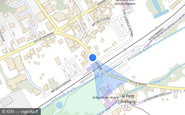 Vue plan de l'emplacement du radar de passage à niveau à Breuillet sur Rue de la Gare / D 19
