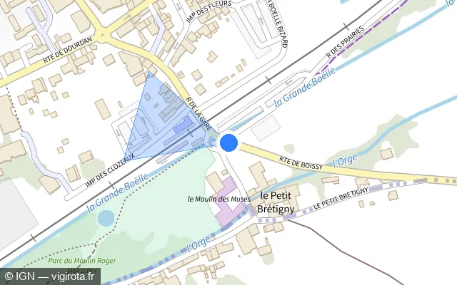 Vue plan de l'emplacement du radar de passage à niveau à Breuillet sur Route de Boissy / D 19