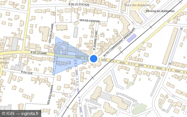 Vue plan de l'emplacement du radar de passage à niveau à Deuil-la-Barre sur Rue de la Gare / D 311