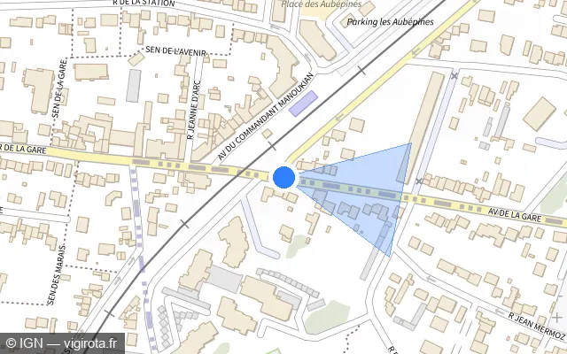 Vue plan de l'emplacement du radar de passage à niveau à Deuil-la-Barre sur Avenue de la Gare / D 311