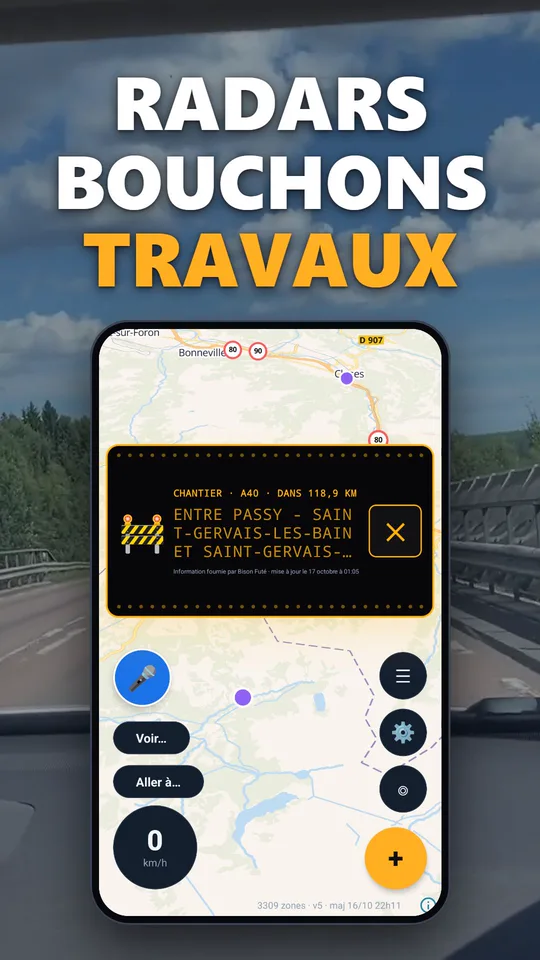 Vidéo Vigirota : radars, bouchons et travaux sur la carte de l'appli, avec une alerte de chantier